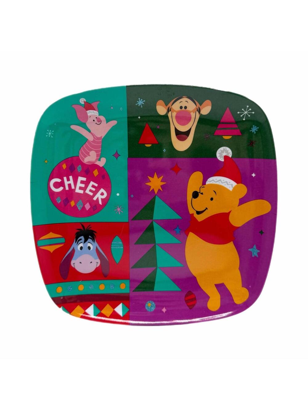 Vintage Zak Disney Winnie the Pooh & Friends Christmas 8” Square Melamine Plate